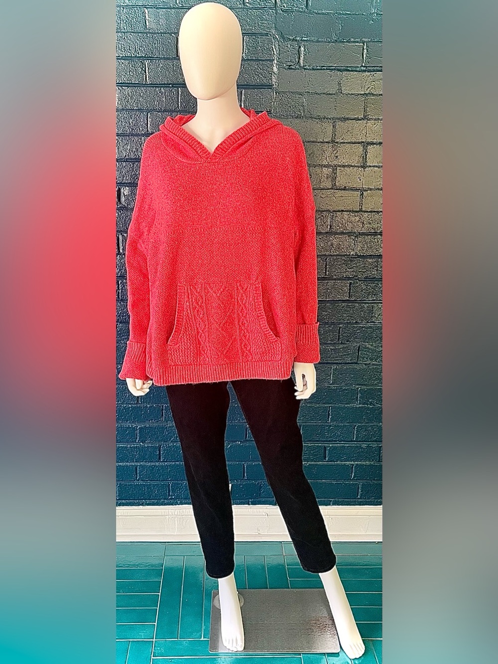 Cozy Red Hooded Knit Sweater for Women